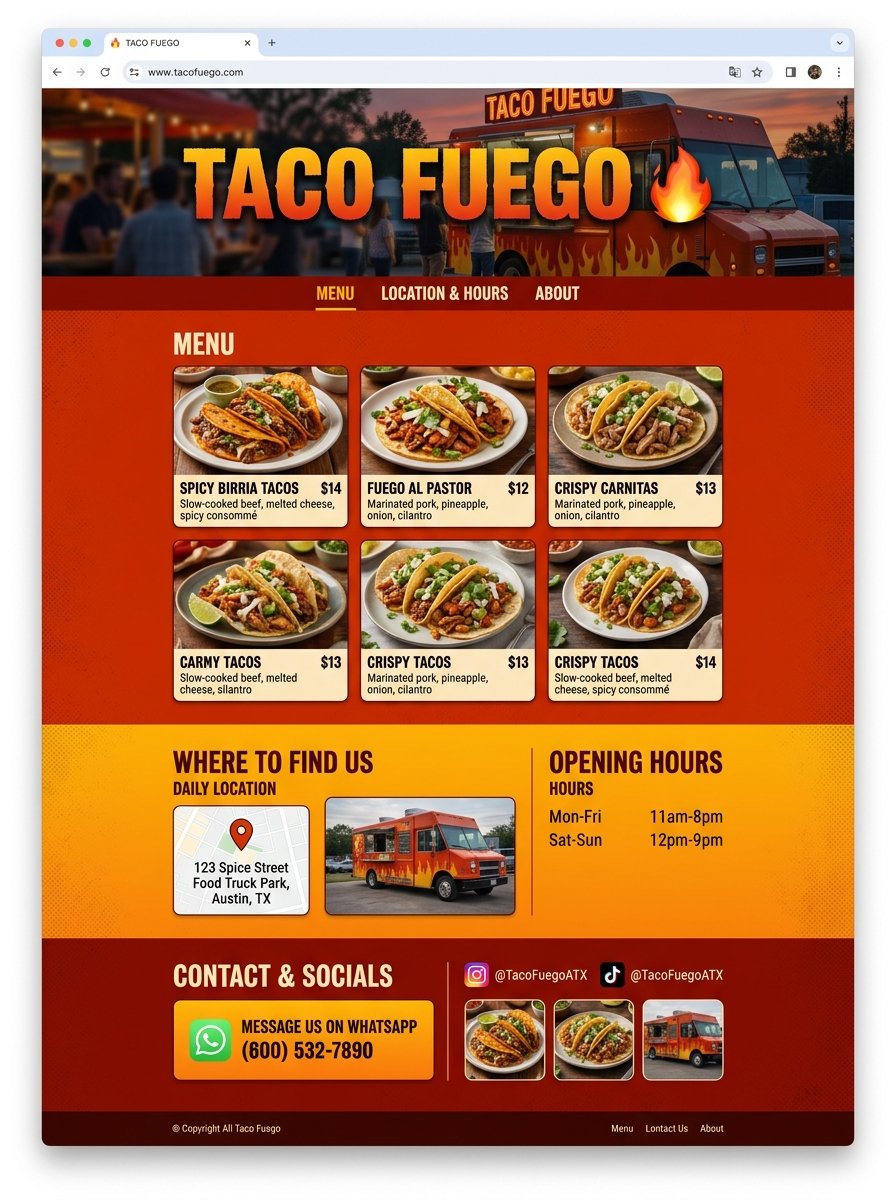Food truck landing page example